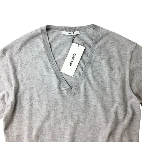 THAKOON Size XL NWT V-neck Sweater LH Light Heather Gray Lightweight Pullover - Picture 4 of 10